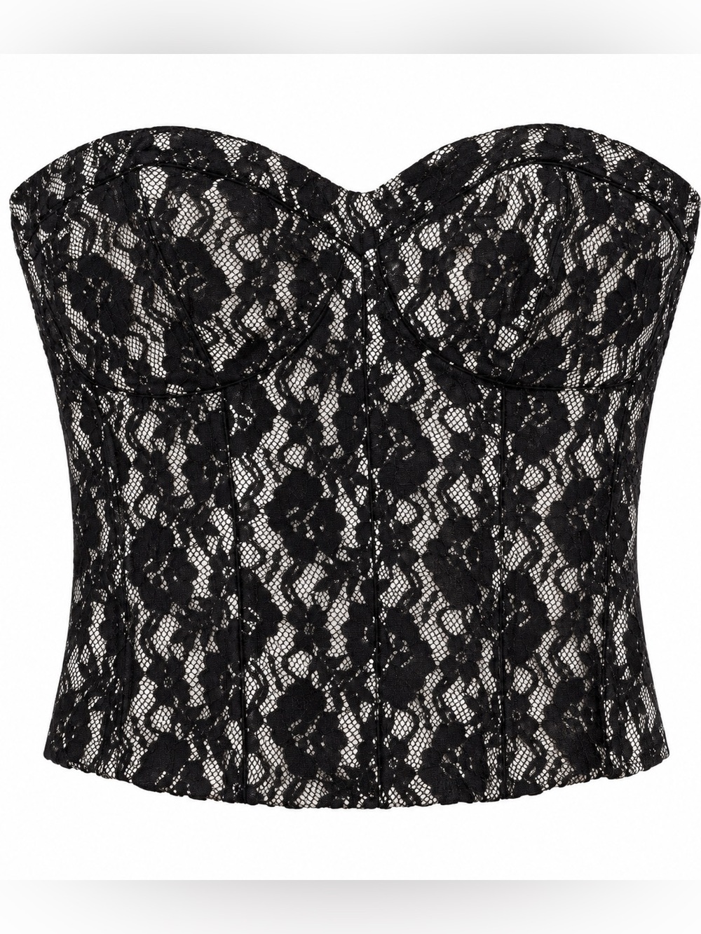 bebe Vintage Black Lace Strapless Corset Top